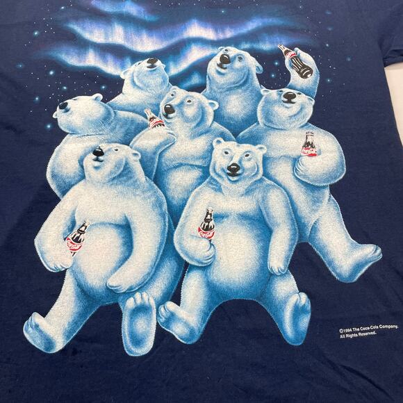 VTG 1994 Coca Cola Polar Bears T-Shirt Double Sided Blue size XL NEW WITH TAGS - Picture 3 of 9